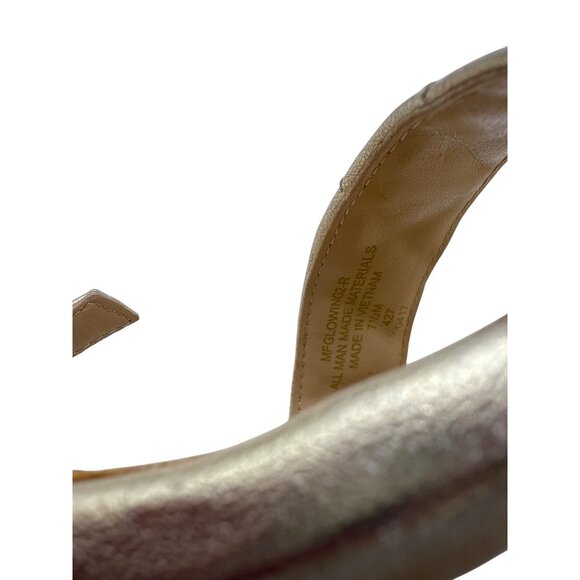 Marc Fisher SIZE 7.5  Gold Quilted Block Heel Sandals Adjustable Ankle Strap - Picture 7 of 8